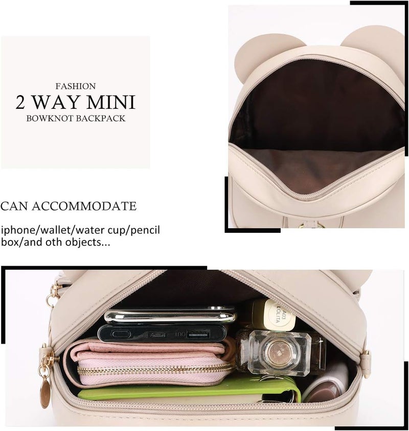 KL928 Girls Mini Backpack Bowknot Polka Dot Cute Small Daypacks Convertible Shoulder Bag Purse for Women - Image 3